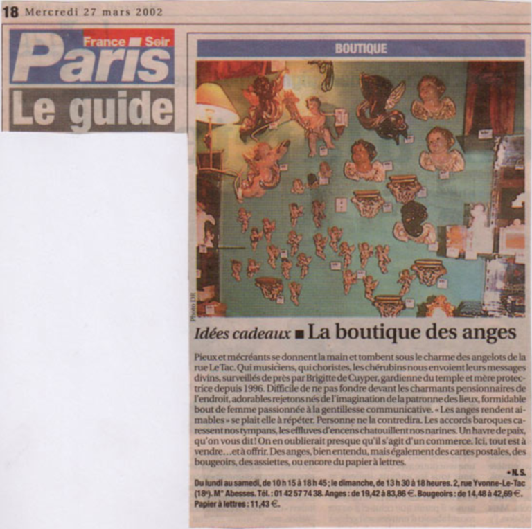 Article de France soir boutique des Anges 27/03/2002